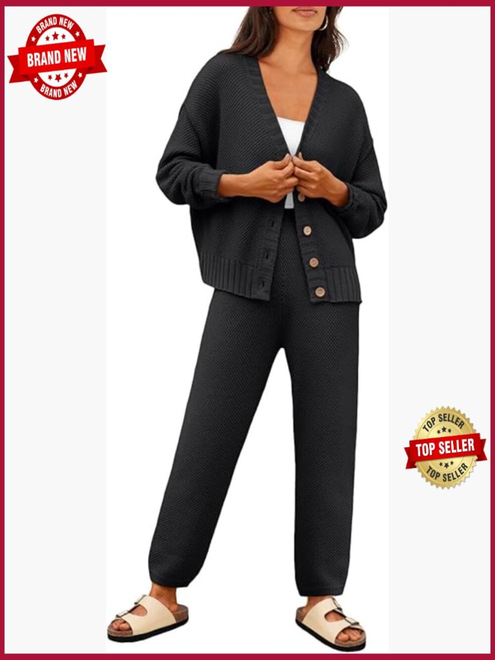 2 Piece Cardigan Pants Set Slouchy Sweater Loungewear Set